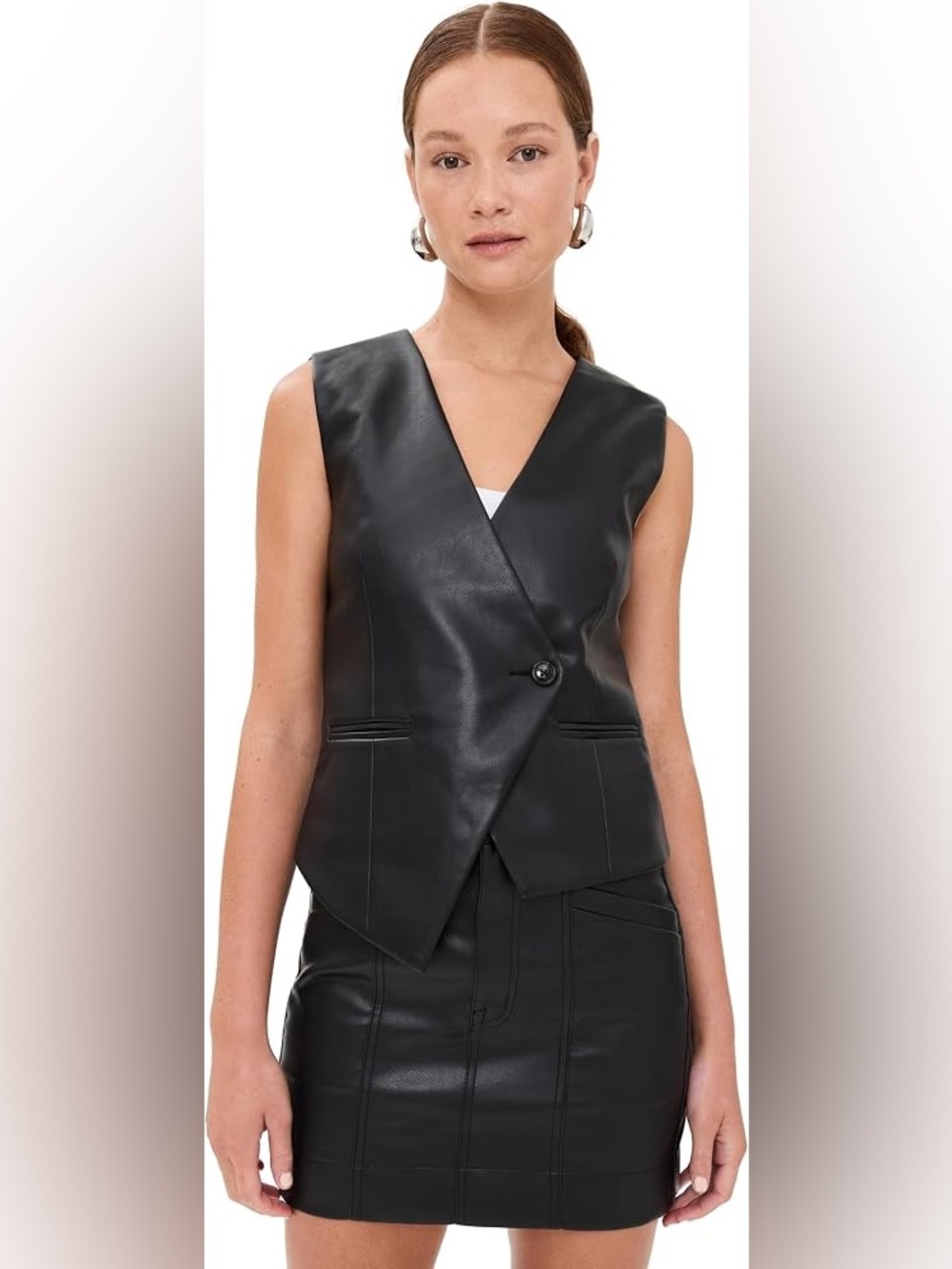 NWT Pistola Arabella Faux Leather Asymmetric Vest Slate Black Size Small